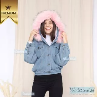 Jeans Fur Jacket Coat Winter Mantel denim musim dingin big size jumbo import korea