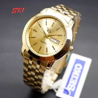 jam tangan pria / cowok Seiko 5 rantai gold premium