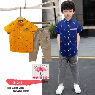 Setelan Kemeja anak laki laki celana panjang AISON fashion baju anak cowok 1-4 tahun termurah terlaris stelan PROMO