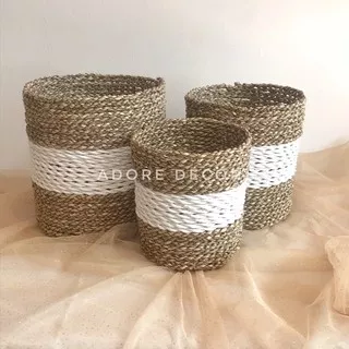 LOLLY Basket / Keranjang Anyaman Seagrass Set / Cover Pot Seagrass / Dekorasi Rumah