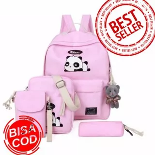 Tas Wanita Ransel Anak Set  - PANDA - Abu, Hitam, Pink CS