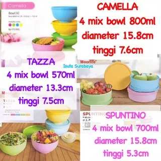 Moorlife Camella Spuntino Tazza Set 4 Pastel Colorful bowl Mangkok lebaran kotak makan kue jajan eco anti tumpah