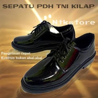 Sepatu PDH Pendek TNI Dinas Kantoran Formal Satpam Security Hitam Mengkilap Dengan Tali Size 39 - 45 (DT01)