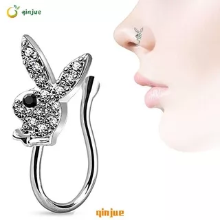QINJUE NEW Nose Ring Clip Faux Piercing Cute Bunny Rabbit Jewelry Diamond U-shaped Woman Cuff/Multicolor