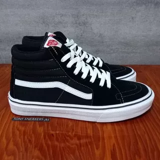 Vans Oldskool Sk8 Full Black White Hi High Women Men. Sneakers Skate Pria Wanita Sepatu Tali