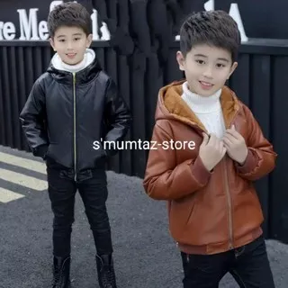 Jaket kulit anak laki laki HOODIE