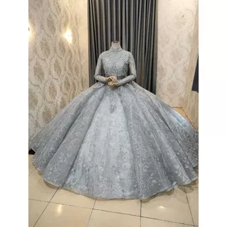 Gaun pengantin silver full payet ball gown silver