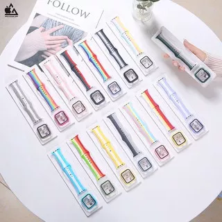 Tali Strap Apple Watch Rainbow + Tempered Glass Case 38mm 40mm 42mm 44mm Sport Band Strap iWatch Cover
