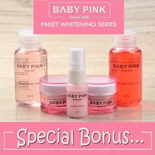 Paket Whitening Series Baby Pink Skincare Pemutih Wajah Babypink Cream Malam, Krim Pagi, Toner serum