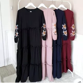 SAFIRA DRESS | S M L XL XXL XXXL 5L | Maxi Dress Baju Gamis Syari Jumbo Polos Wanita Muslim Big Size  Bahan Wolfis Motif Bordir