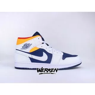 Air Jordan 1 Mid White Laser Orange Deep Royal Blue