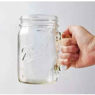 BALL MASON JAR - Drinking Mug  700 ml / 24 oz - GLASS WITH HANDLE / WIDE MOUTH