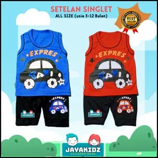 Setelan Kaos Singlet Bayi Laki Laki Usia Balita 0 3 6 12 Bulan - Stelan Baju Kutung Celana Joger Anak Bayi Cowok Laki Laki New Born 0 6 12 Bulan 1 Tahun Murah Jayakidz