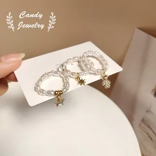Candy Jewelry Fashion Korean Pearl Ring Heart Love Bear Flower Star Sun Elastic Rings for Women