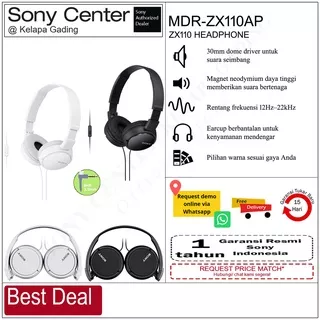 SONY MDR-ZX110AP HEADPHONE ZX110 Headphone Sony MDR ZX110AP . Garansi Resmi Sony Indonesia 1 tahun