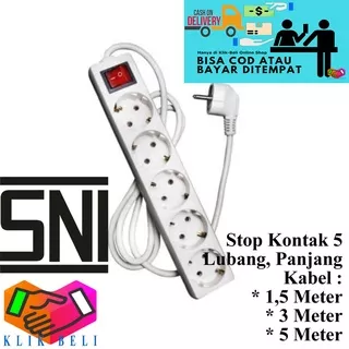 Stop Kontak 5 Lubang Original SNI Colokan Cok Listrik Panjang Kabel 1,5 Meter / 3 Meter / 5 Meter