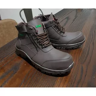 sepatu pria boots safety kickers morisey  coklat ujung besi safety tracking