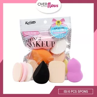 OVERFLOWS.ID Spons Make Up Isi 6 Pcs Sponge Muka Untuk Foundation Blend Shading Murah