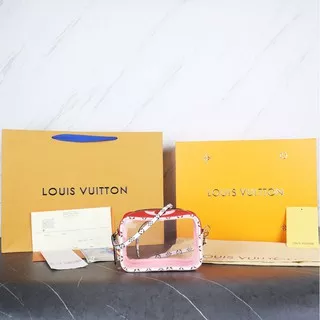 Tas slingbag LV Louis Vuitton clear PVC beach pink clutch bag mirror quality 1:1 grade ori original quality replika replica best replica kw 1 kw premium