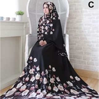 PROMO Setelan Syari Baju Gamis Full Maxmara Lux Motif Busui Hitam Kode C