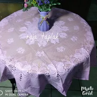 PROMO BESAR (eze-597) Taplak meja teras/taplak meja betawi bulat ungu / krem /putih /biru
