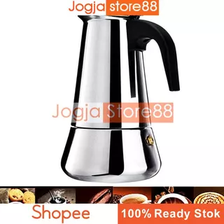 Teko Kopi Stainless Steel | Stovetop Filter 450ml/9 Cup 13.2x12x19.4cm - Silver