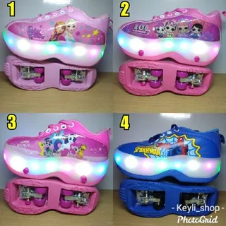 Sepatu Roda 4 Empat Lampu Anak Cewe Cowo Sepatu Roda 4 Lampu Frozen Pink Sepatu Roda 4 Lampu LOL Pink Sepatu Roda 4 Lampu My Little Pony Pink Sepatu Roda 4 Lampu Spiderman Blue Import Original Murah Termurah Promo Diskon Sale