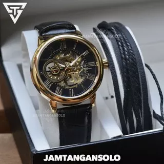 JAM TANGAN AUTOMATIC KULIT LEATHER MATIC TANPA BATERAI DETIK SWEEP ANALOG RESMI CASUAL PRIA WANITA FORSINING