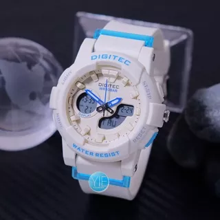 Jam Tangan Digitec Wanita Terbaru 2022 Model Sport Fashion BDA 4083 T Warna Putih Dual Time Original Garansi Anti Air Untuk Renang Strap Karet Stopwatch, Alarm, Lampu LED