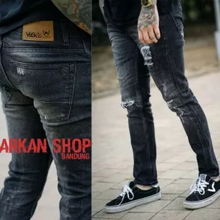 Celana Jeans Pria Black Viper APPAREL™ Destroy-VLG36 Series Lutut Sobek Cowo Bikers Original