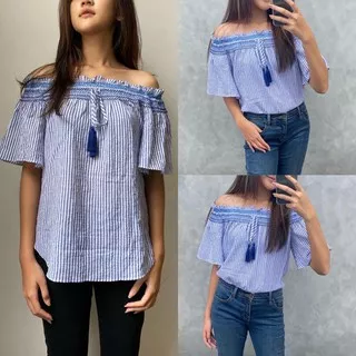 Ralph lauren off shoulder striped blouse - Blue/White(KA.6)