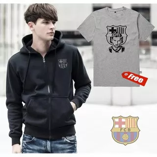 Jaket Hoodie Zipper BARCELONA Free T Shirt