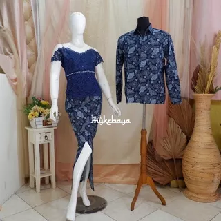 Batik Couple Brokat Kebaya Modern Kebaya Tunangan Lamaran Wisuda Couple Nikahan Kondangan Set Kebaya Sabrina Modifikasi