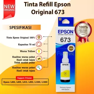 Tinta Epson Original 673 t6734 Yellow 70ml, Tinta Refill Printer Epson L800 L805 L810 L850 L1800