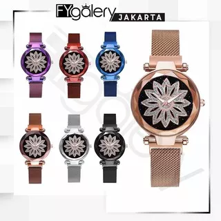 FYGALERYJAKARTA J158 Jam Tangan Perempuan Motif Bunga Glitter Rantai Magnet Woman Flower Watch Fashion Murah