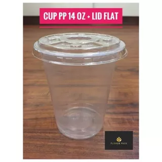 Cup PP 14 oz + lid flat / gelas PP 14 oz + tutup rata / cup PP 14 oz / gelas plastik 14 oz ttp rata