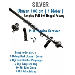 Besi Gorden Hordeng Jendela Minimalis 100 cm atau 1 Meter Besi Gorden Hordeng Full Set Murah Besi Gorden Jendela Murah Batang Gorden Jendela Murah Batang Gorden Full Set Murah Tiang Gorden Jendela Tiang Gorden Alumunium Rollet Crystal Warna SILVER