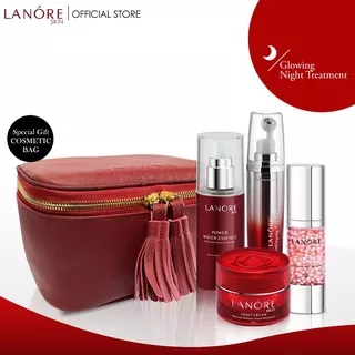 Paket Lanore Whitening & Anti Aging Serum 30 gr+Lanore Skin Night Cream+Lanore Anti Aging Eye Gel 15gr+Lanore Skin Power Water Essence+Bonus Cosmetic Bag Lanore