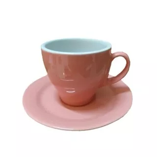 Cangkir Keramik 240 ml dan Tatakan - Cangkir Warna Pink - Cangkir Kopi - Cangkir Teh - Coffee Cup - Cangkir Cappucino - Gelas Resto - Cangkir SNI