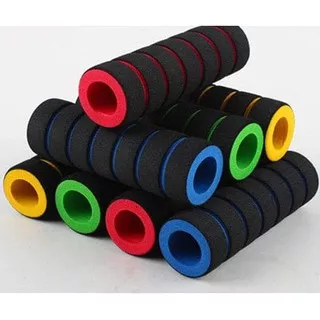 Grip Spons / Busa untuk Stang Sepeda Motif Hitam Strip Warna (Isi 2)