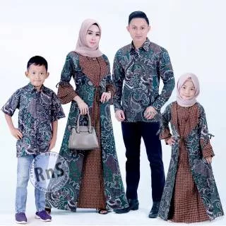 Couple Batik Keluarga Sarimbit Gamis Keluarga Set ayah ibu&anak Motif Kawung Putih