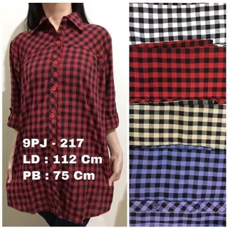 Fashion Wanita Blouse Atasan Baju Kerja Corak Kotak2 fit to 3XL Ld 112 Cm Pjg 75. Cm