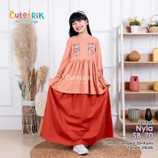 Set rok Nyla Sb69 Sb70 Cutetrik terbaru Setelan Rok bahan combed kaos yang adem Baju Muslim anak perempuan model rok  Setelan Rok anak santai Baju harian anak-anak Baju lebaran anak perempuan 2022 Baju anak warna orange hijau Pakaian anak perempuan murah