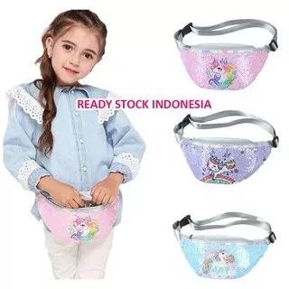 Tas pinggang Unicorn Sequin Waist bag Bulu tas selempang Unicorn sling bag waistbag bumbag kado anak