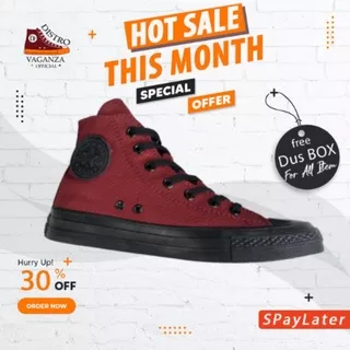 Sepatu Sneakers Snikers Sneaker Wanita Pria Cowok Converse Red Black Tinggi Casual High Convers All Star Maroon Hitam Keren Import Terbaru Kekinian