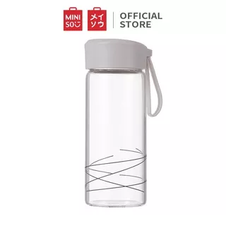 MINISO Botol Minum 300ml Botol Kaca Borosilikat Tinggi dengan Lifting Lanyard Botol Air Sederhana