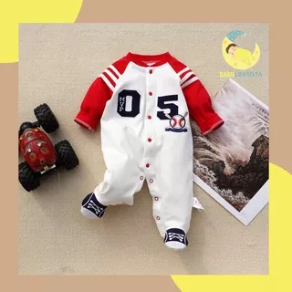 BAJU BAYI IMPORT KOREA BASEBALL MVP MERAH PUTIH 05 JUMPSUIT BAYI JUMPER LENGAN PANJANG