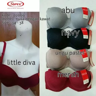 Bra SOREX 02009 HALF CUP Bh wanita Busa Kawat Kait 2 polos BK size 34 36 38 cup 1/2