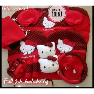 Bantal Mobil / Sarung Jok Mobil / Bantal 18in1 / 18in1 hello kitty merah Hitam (head-rest Menyatu)