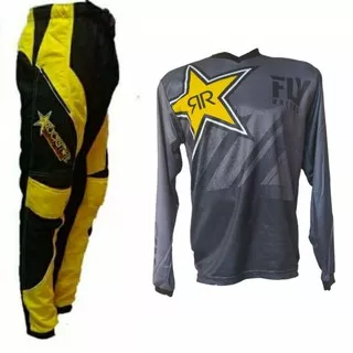 Promo Murah Jersey Hitam Celana Kuning Setelan Trail Cross Motocross Sepeda Racing Mx Rockstar